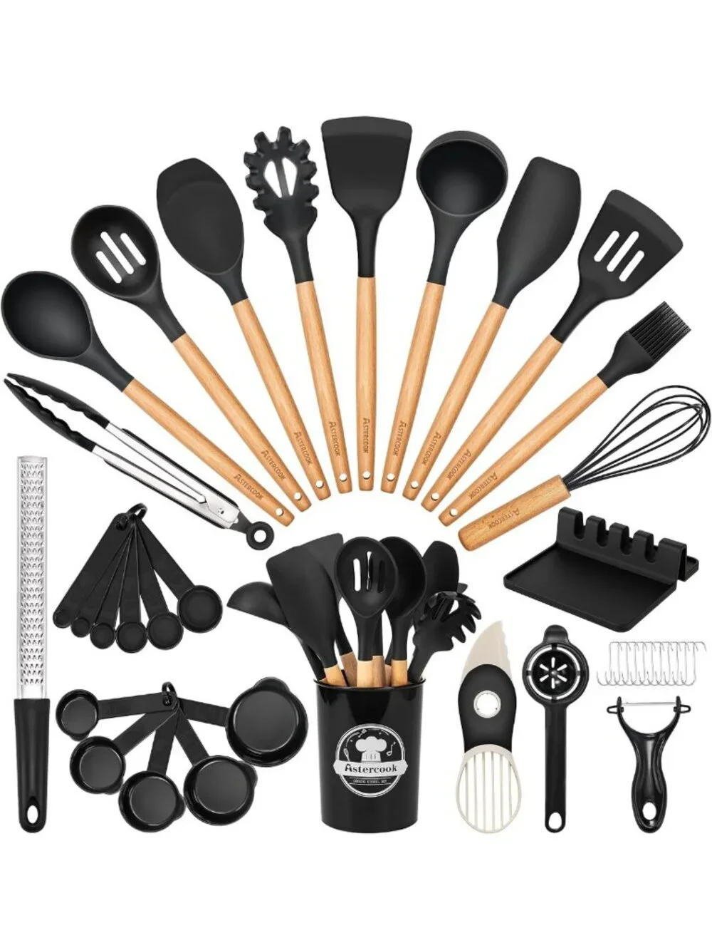 39 PCS Silicone Cooking Utensil Set with Wooden Handles - Heat Resistant & BPA